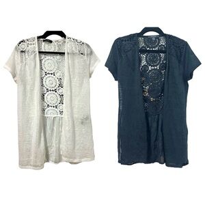 Set of 2 AUGUST SILK Back Crochet Short Sleeve Lightweight Open Cardigan Size S